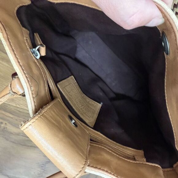 Rare Vintage Coach 9429 Bonnie Bucket Linen Leather Tan Cream Satchel Small Tote - Picture 10 of 10